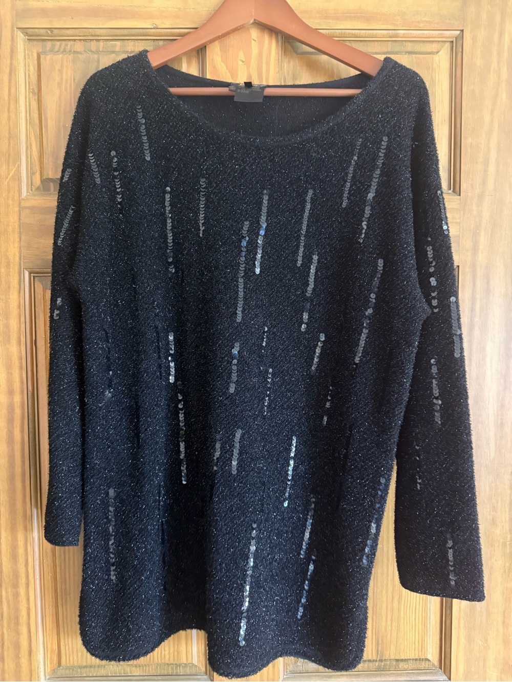 Escada Black Sequin-Striped Crewneck Sweater
